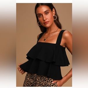 Lulu's Black Tiered Ruffle Square Neck Tank Top